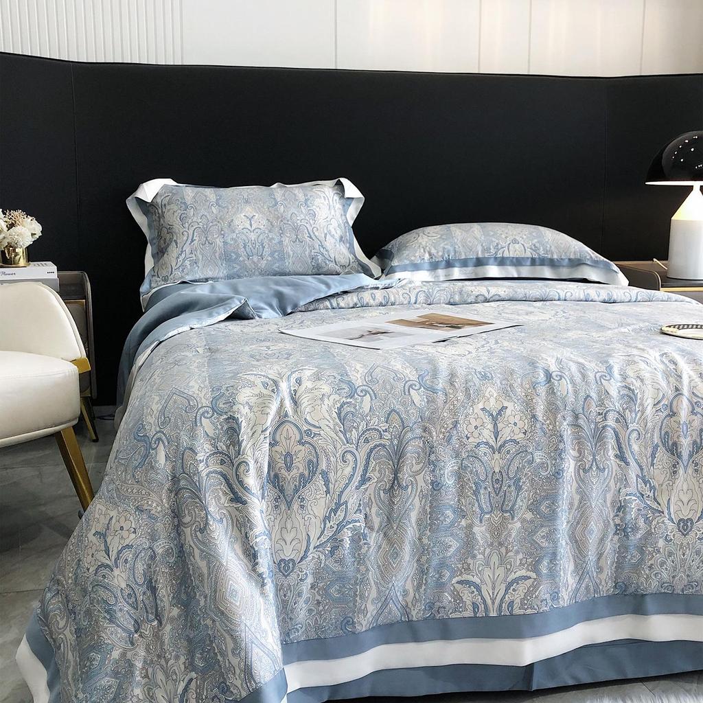 Luxurious European Tencel Brocade Summer Quilt Set: Cooling Ice Silk, Washable, Thin, Four Pieces for Air Conditioning.