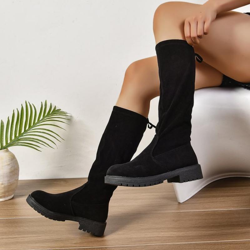 Suede Boots Autumn and Winter New Comfortable Versatile Boots Retro High Boots Velvet Elastic Knight Boots Women