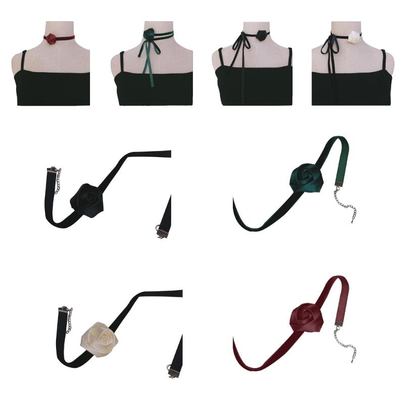 Fashion Choker Necklace Women Silk Satin Rose Necklace Flower Rose Chocker Clavicle Chain Party Sexy Jewelry Ornament