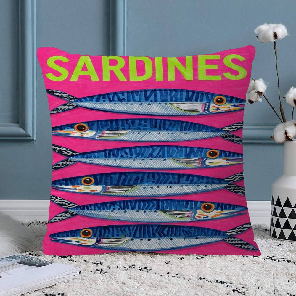 Sardines Pillow Covers Cartoon Sofa Decorative Home Doublesided Printing Short Plush Cute Cushion Cover