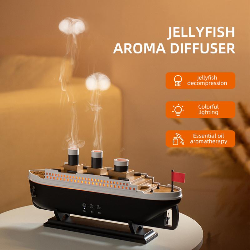 Jellyfish Aromatherapy Machine Small Retro Ship Humidifier Desktop Home Use Colorful Lights Aromatherapy Machine
