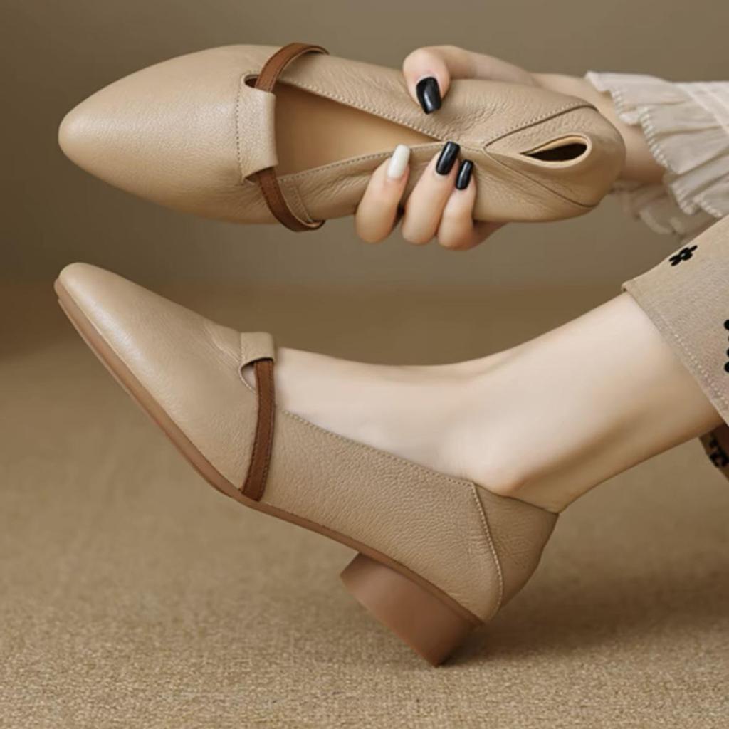 Almond Toe Colorblock Backless Loafers: 3cm French Sheepskin Low Heel Leather Shoes for Women 2025