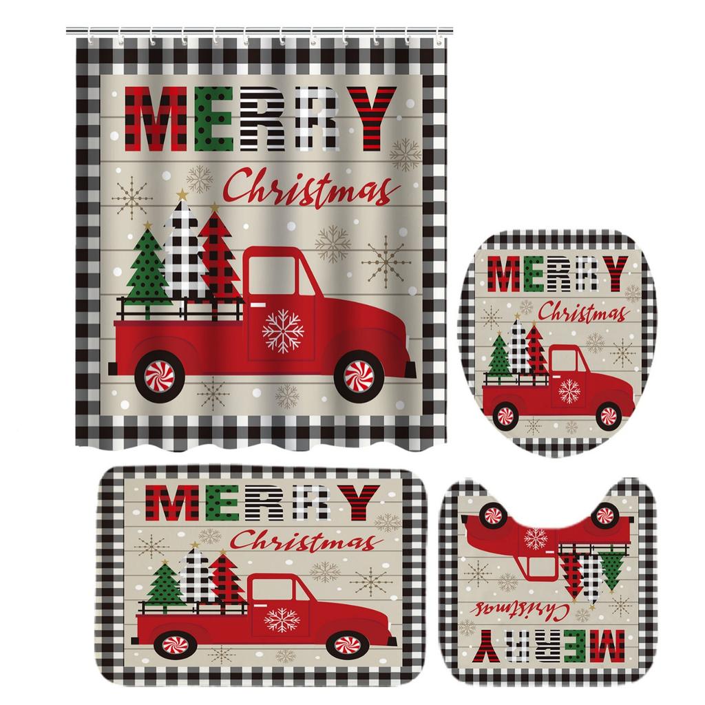 Best-Selling Christmas Digital Print Shower Curtain Waterproof, Includes Plastic C-Shaped Hooks