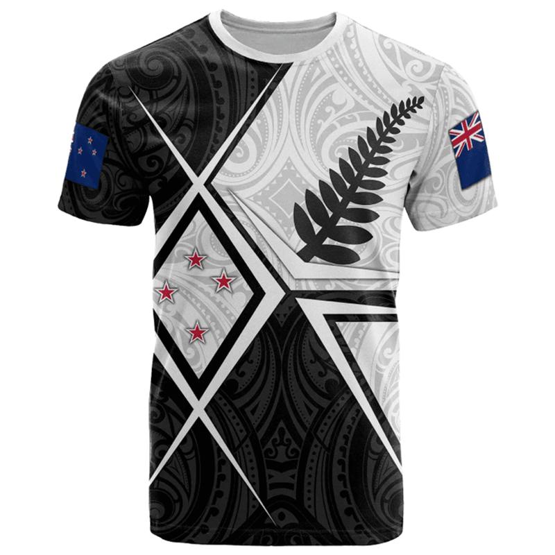 New Zealand Flag Map Graphic T Shirts Silver Fern National Emblem