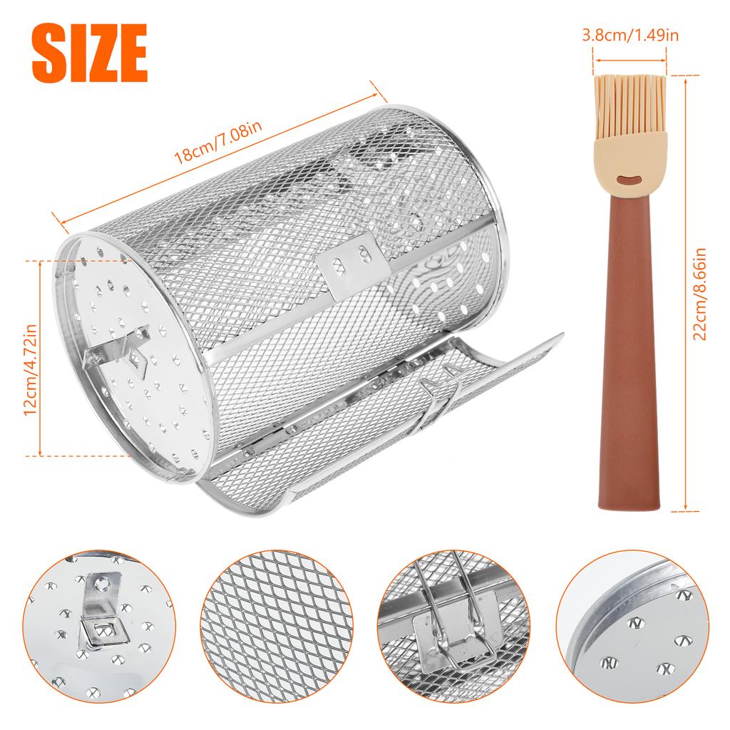 Rotisserie Basket Stainless Steel Grill Basket Oven 360° Rotating Grill Drum Cage Nut Coffee Bean Grill Basket Air Fryer Gadget