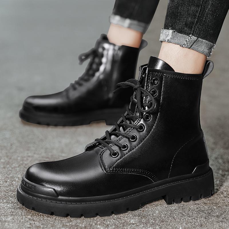 Fashion Stylish Male Antiskid Basic Boots Lace-Up Male Shoes Outdoor Luxe for Men Motorcycle Boots Men's Leather Low Top Walking Shoes