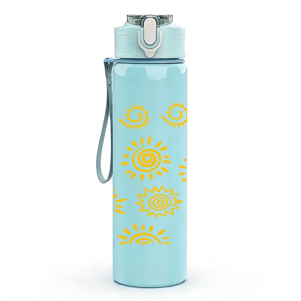 1PC Multi Sunflower Yellow Floral Group Print 750ml Color Plastic Sports Water Bottle Leakproof Flip Straw Lid Suitable for Sports Office Home Use