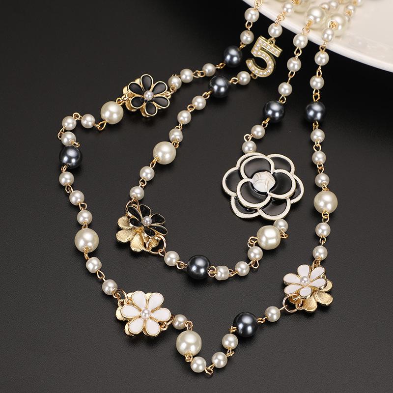 2023 Glass Pearl Double Layer Long Pendant Necklace for Women
