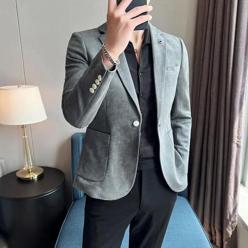 Fashion Suit Coat Men's Slim Fit Deerskin Velvet Elegant Luxury Blazer Coat Business Casual Wedding Plus Size Suit 4XL