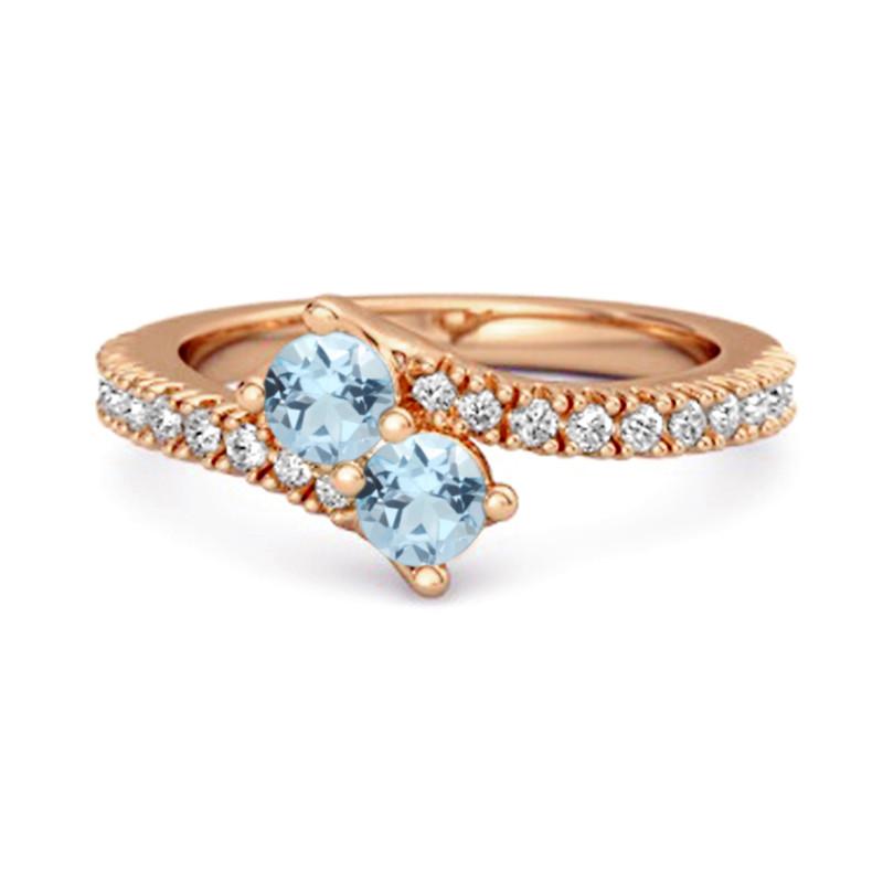 

Blue Topaz Twin Stone Pavé Bypass Ring - Sterling Silver Rose Gold Vermeil 12