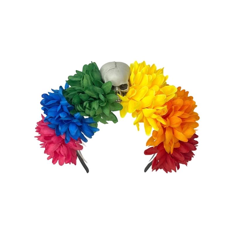 Spiders Flower Hairband Soft Fabric Comfortable Day of the Death Hairband for Halloween Parties Costume Event Daily Wear