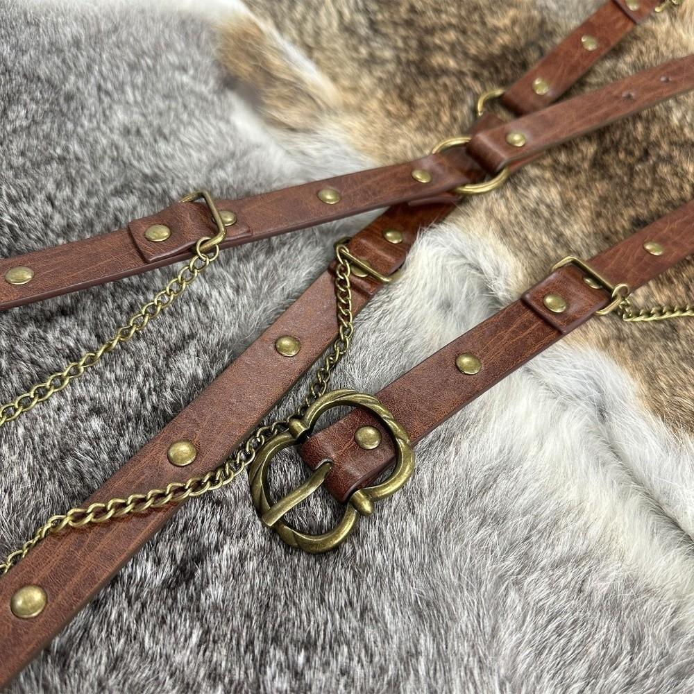 Thin Viking Waist Belts Adjustable Chain Belt Enhancing Medieval DIY Faux Leather Belt Dress Wear