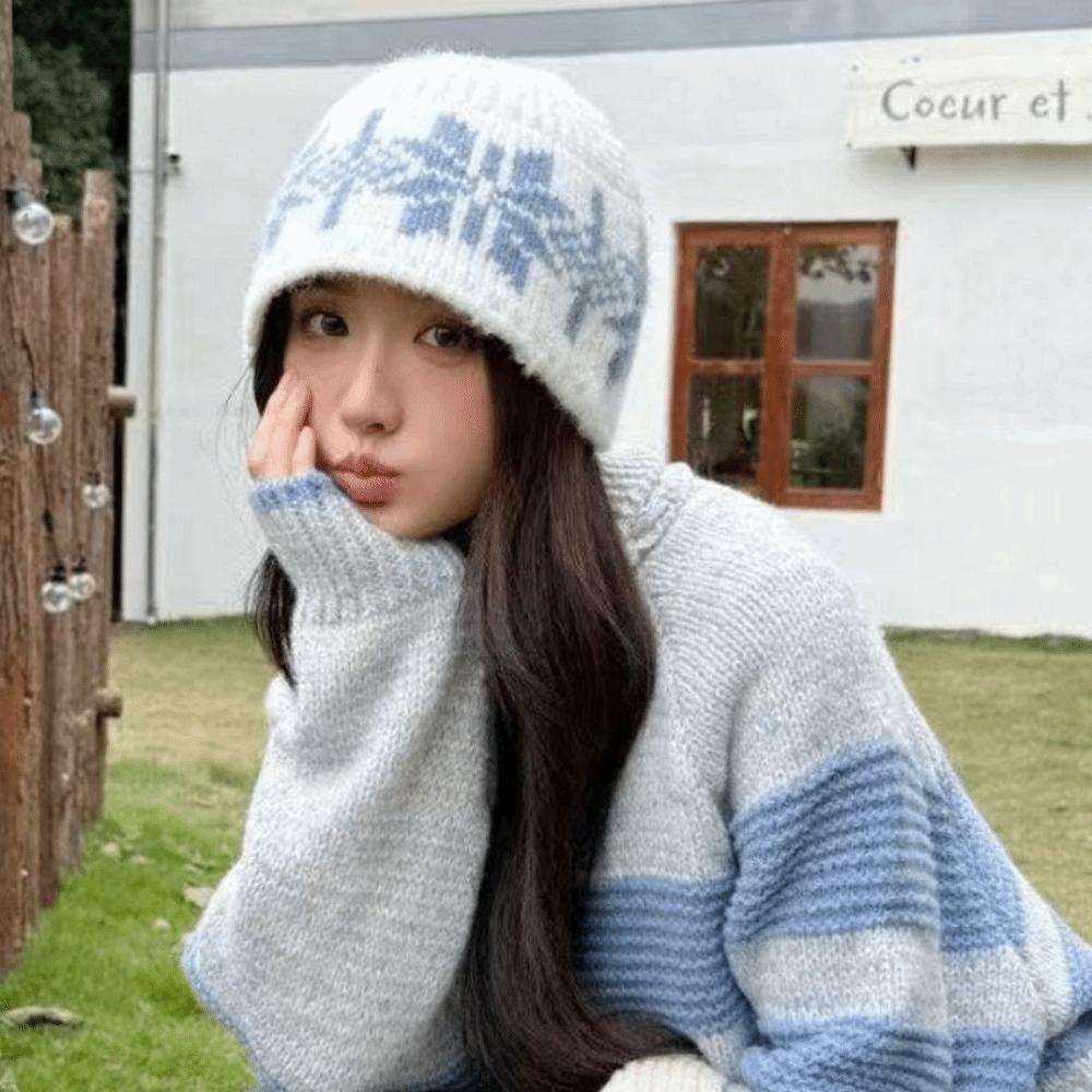 Schneeflocken Mützen Gestrickte Mütze mit Aufdruck Mode Jacquard Strickmütze Bekleidungszubehör