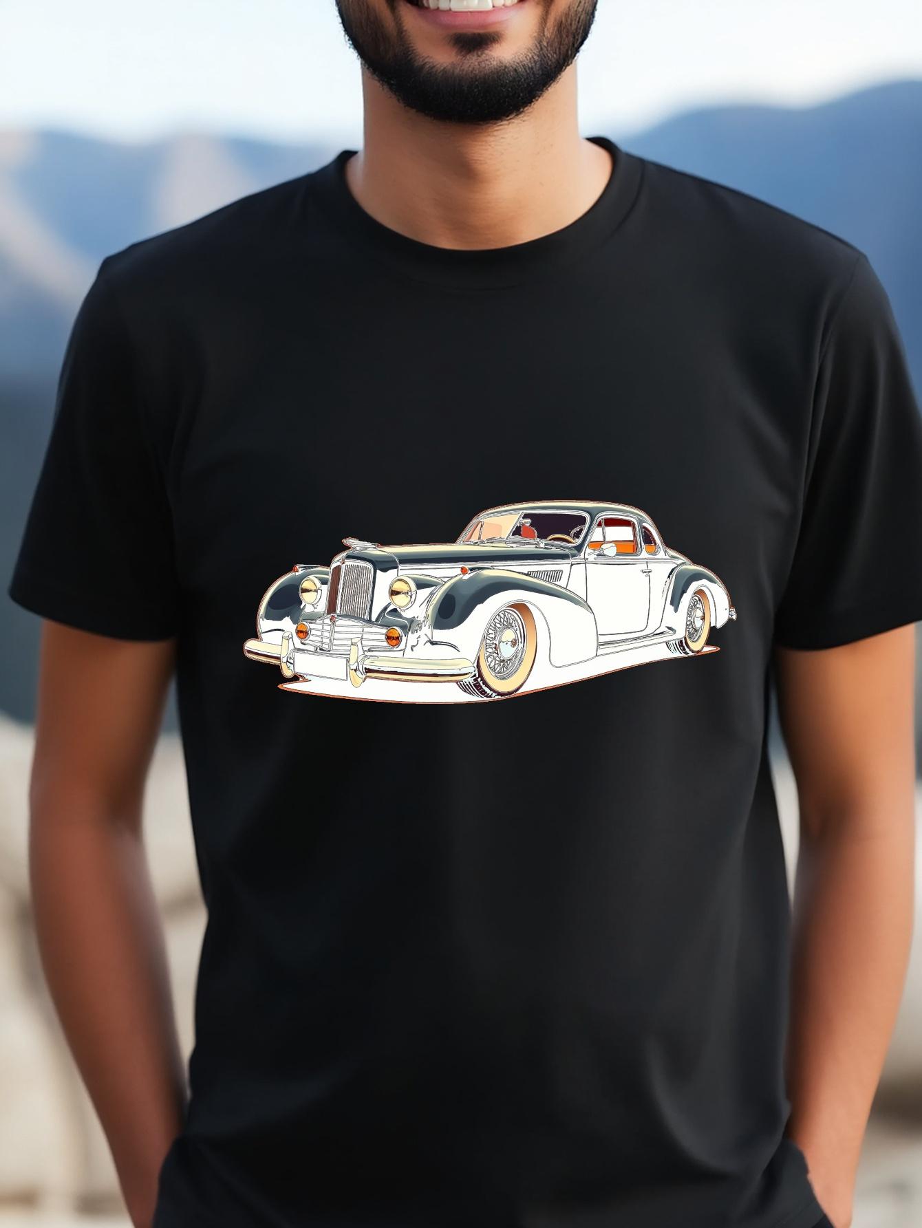Vintage Car Graphic T-shirt - Black Cotton Blend XL