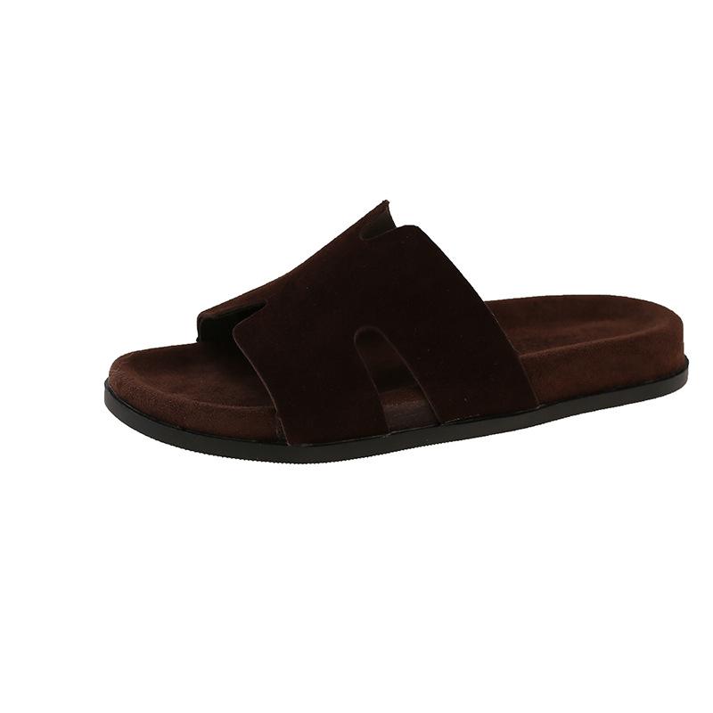 

Французская платформа Boken однословные тапочки женская уличная обувь 2025 лето новый сказочный стиль модные универсальные повседневные тапочки 40 темно-коричневого