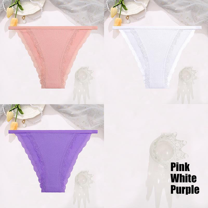 FINETOO 3Pcs/Set Sexy Lace Cotton Briefs Women Solid Comfortable Panties Female Soft Underwear Breathable Intimates Lingerie