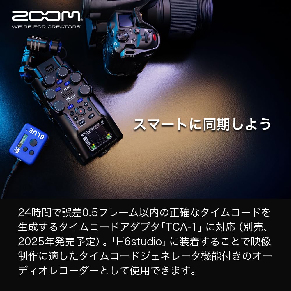 ZOOM H6 Studio Handy Recorder: 32-bit float recording, 16/24-bit switchable, interchangeable microphone capsules, up to 6 inputs, 8 tracks. Ideal for