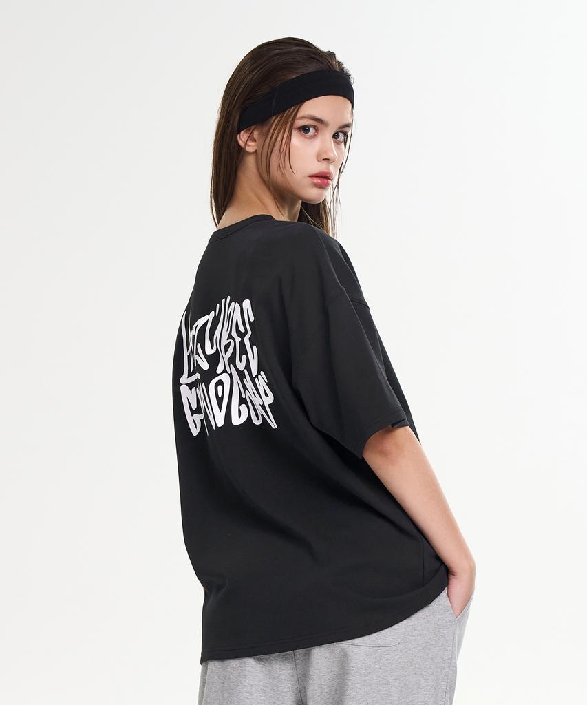 Leijibi Signature Graffiti Oversized Short Sleeve Functional Gym Wear Fitness Running Workout Wear Short Sleeve W Black