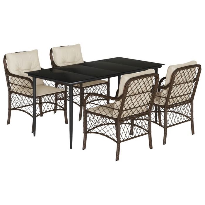 VidaXL Ensemble à Manger de Jardin avec Coussins 5 pcs, Table et Chaises de Patio, Meubles d'Extérieur Terrasse, Moderne, 3212113