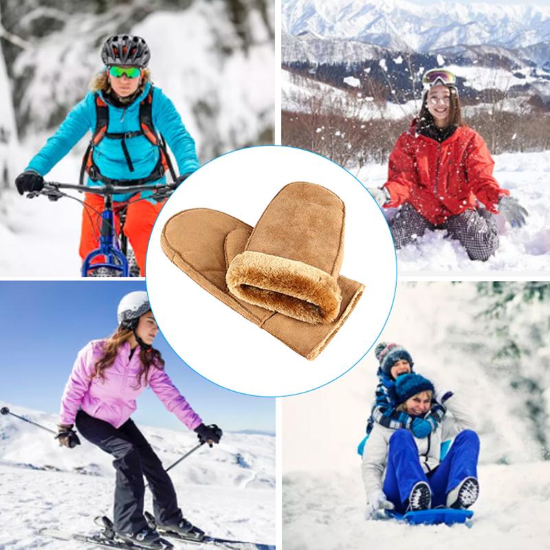 1Pair Heated Mittens Winter Riding Outdoor Windproof Full Finger Warm Gloves Cashmere Gloves Soft Warm Faux Fur Suede Leather