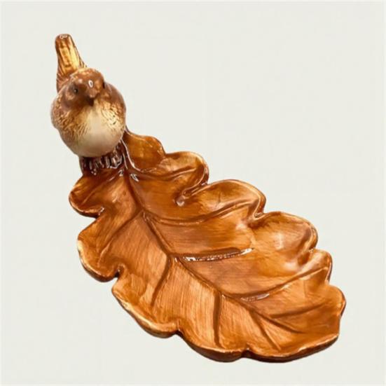 Braunes Blatt Keramikteller mit Vogeldesign Handgefertigte Dekorative Schale für Schmuck und Kleinkram Thanksgiving Partyzubehör