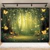 2D Magical Firefly Forest Tapestry, Glowing Wall Hanging