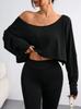 2026 Womens Off Shoulder Long Sleeve Crop Tops Sexy Boat Neck Loose Casual T Shirt