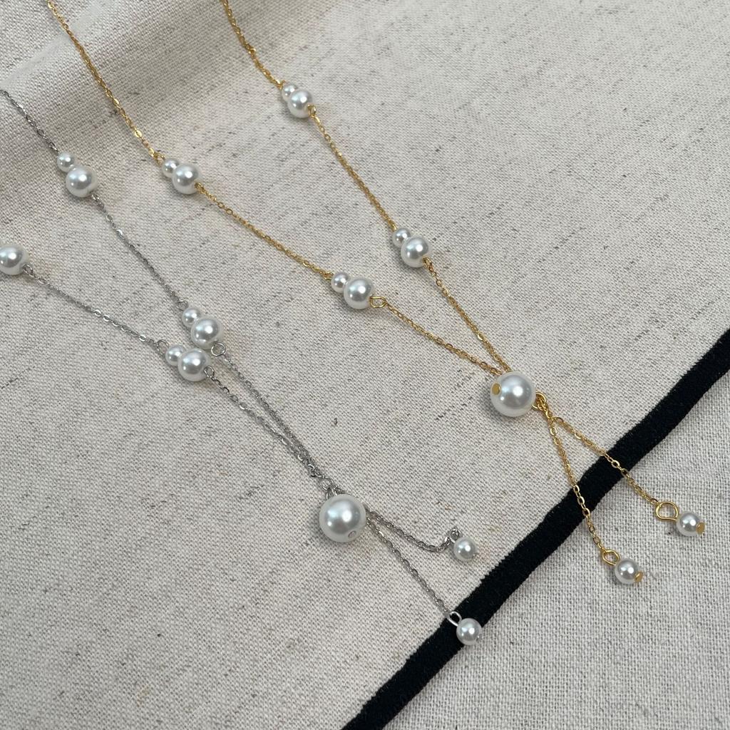 Luminous Tassel Necklace 925 Silver with High-Luster Faux Pearl a Flowing Drop of Elegance That Moves With You
