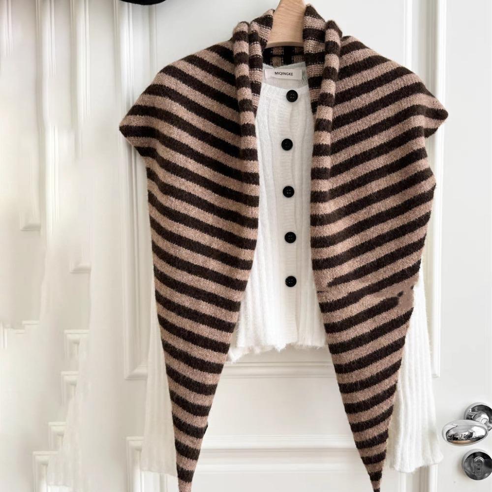 Cashmere Striped Scarf Plush Cape Wraps Simple Winter Shawl  Women/Men