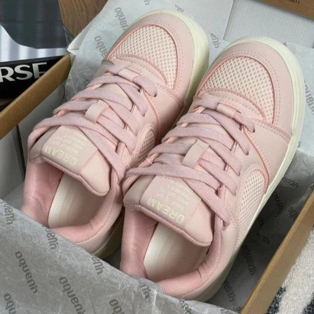 Women’s 2025 Summer Pink Chic Unique Chunky Platform White Sneakers - Breathable Casual Sporty All-Match Heightening Shoes