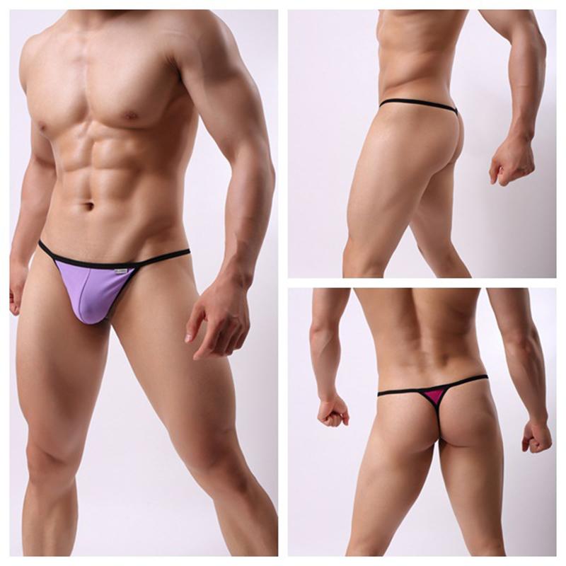 Men's Sexy Low-Rise Thong Solid Color High-Cut Thin Strap Seamless Breathable Body-Hugging Underwear