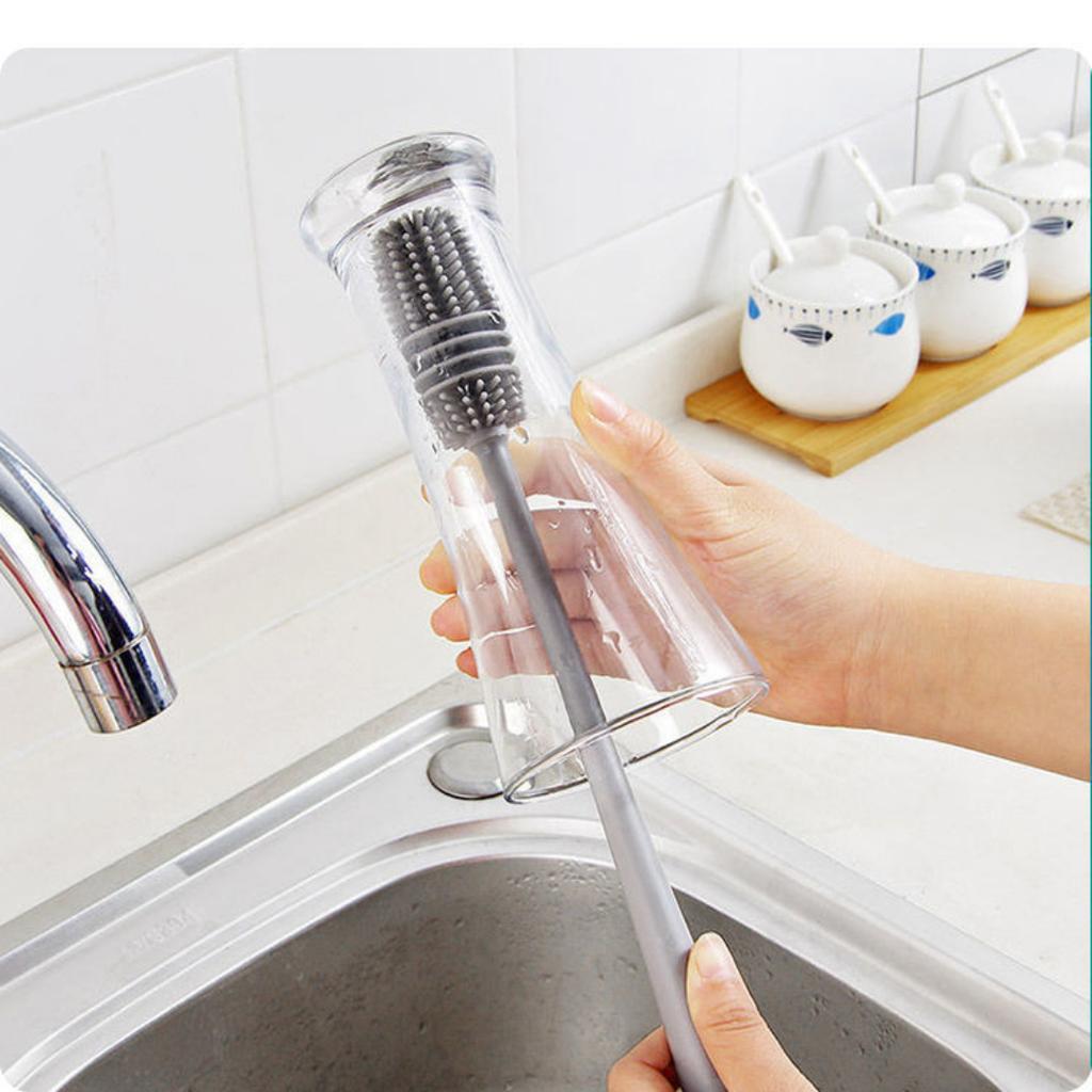 Silicone Cup Brush Cup Scrubber Glass Cleaner  Kitchen Cleaning Tool Long Handle Drink Wineglass Bottle Glass Cup Cleaning Brush
