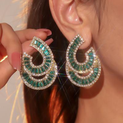 Personalized Exaggerated Colorful Crystal Earrings Temperament Luxury Double C Earrings Women's Shiny Earrings 1 Pair
