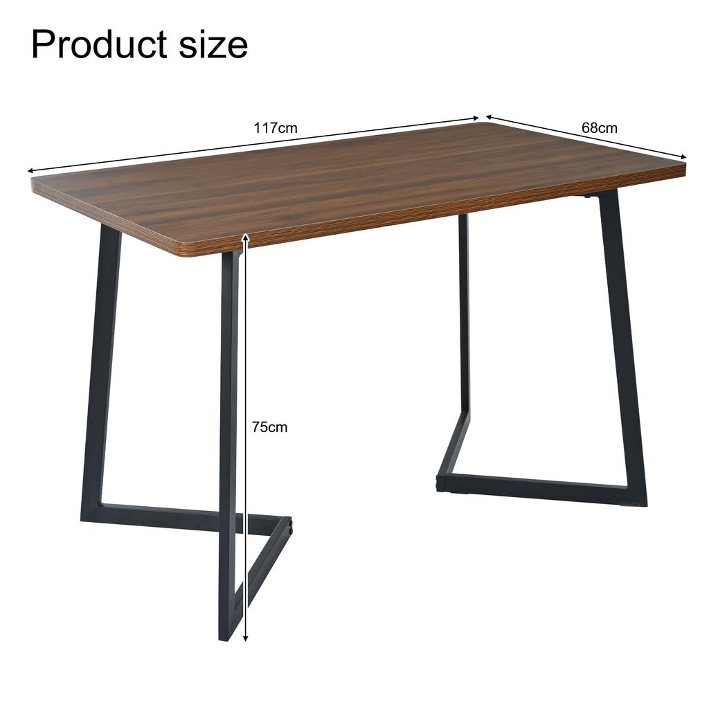 117X68cm dining table, (1-pc), frame made of metal, wood grain kitchen table with metal legs for dining room living room, black/walnut color