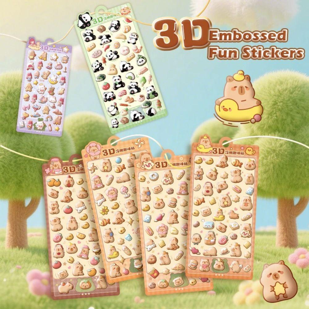 4pcs/Set Capybara 3D Drop Relief Sticker DIY Scrapbooking Journaling Stationery Diary Decor Stationery Stickers Crystal Stickers