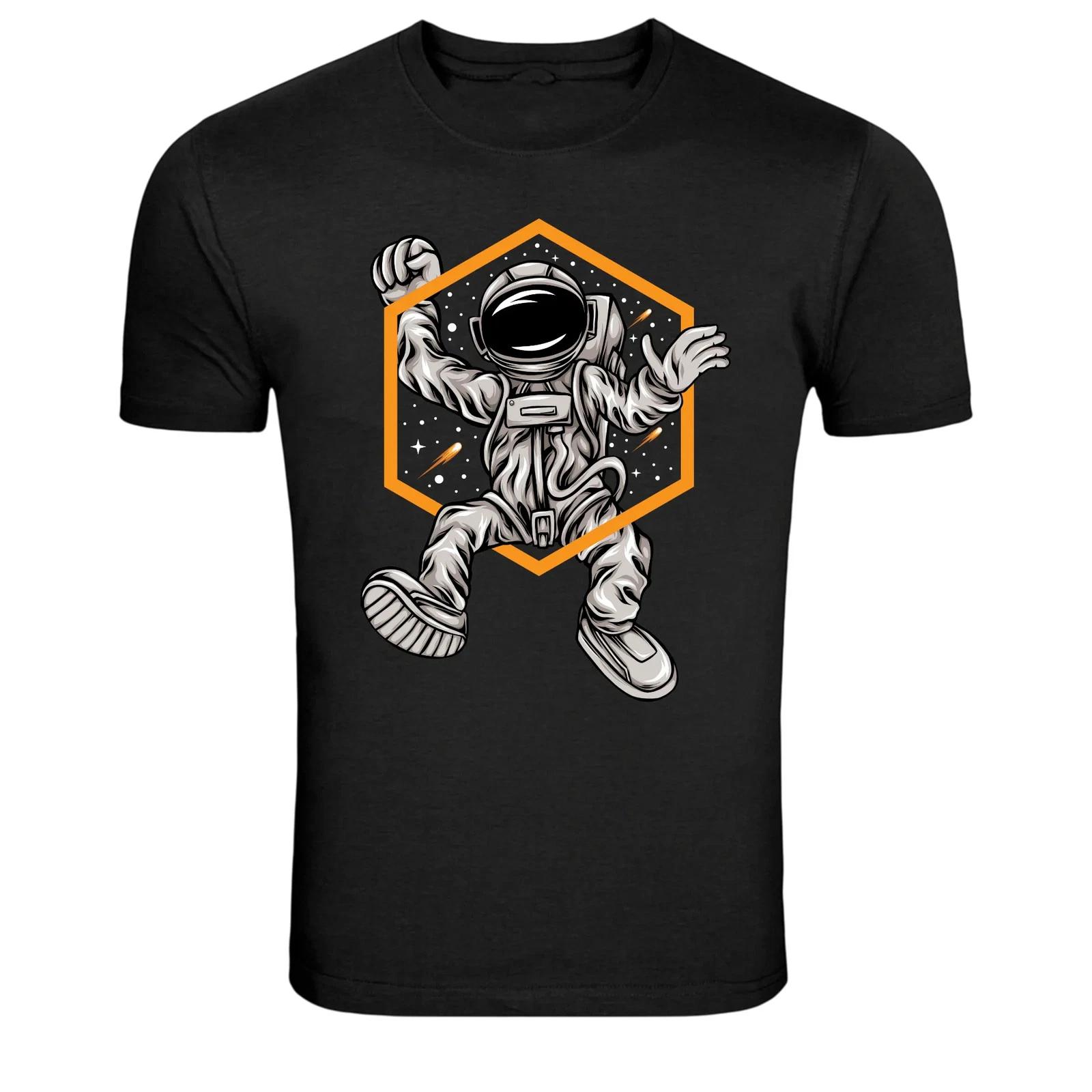 Floating Astronaut Hexagon Space Emblem Graphic T-Shirt 4XL