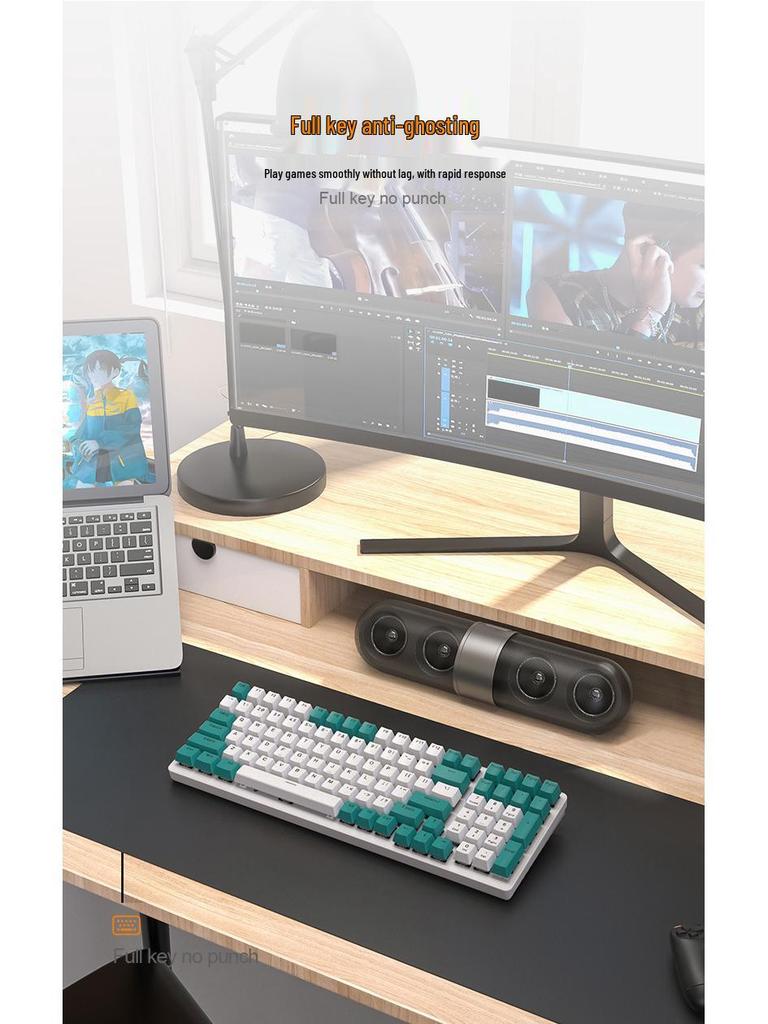 Bluetooth Three-Mode Hot-Swappable Mechanical Gaming Keyboard Wolf K6 980 - Customizable for Laptops and Esports.