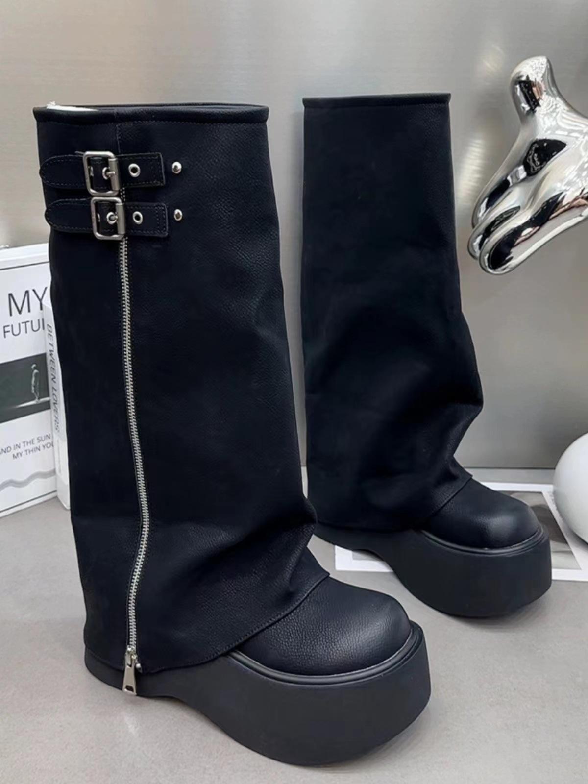 

Raised Platform, Brown Boots Women s Summer Thick Legs Maillard Boots 2025 Western Jeans Tube Boots 39 чорний