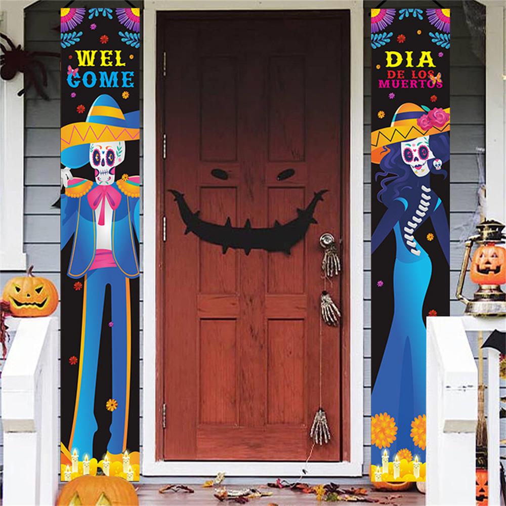 Skeleton Couple Couplet Festive Halloween Hanging Door Curtain Party Decoration Hanging Flags Mexican Porch Sign For Doorway