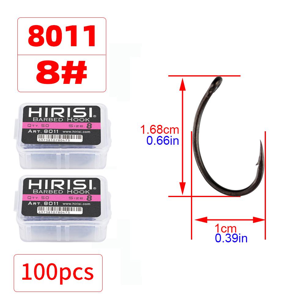 Hirisi 50/100pcs PTFE Coating Carp Fishing Hooks Steel Barbed Hooks In Box 8011 Fishing Accessories