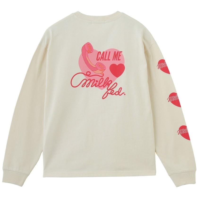 

Milkfed Heart and Phone Wide Long Sleeve Off Medium Tee, 103251011006, White,