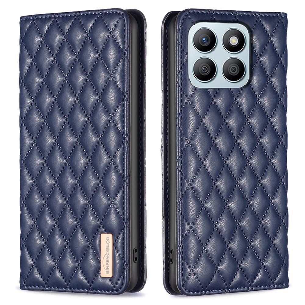 BINFEN COLOR BF Style-16 For Honor X8b 4G Case Stand Magnetic PU Leather Rhombus Grid Phone Cover