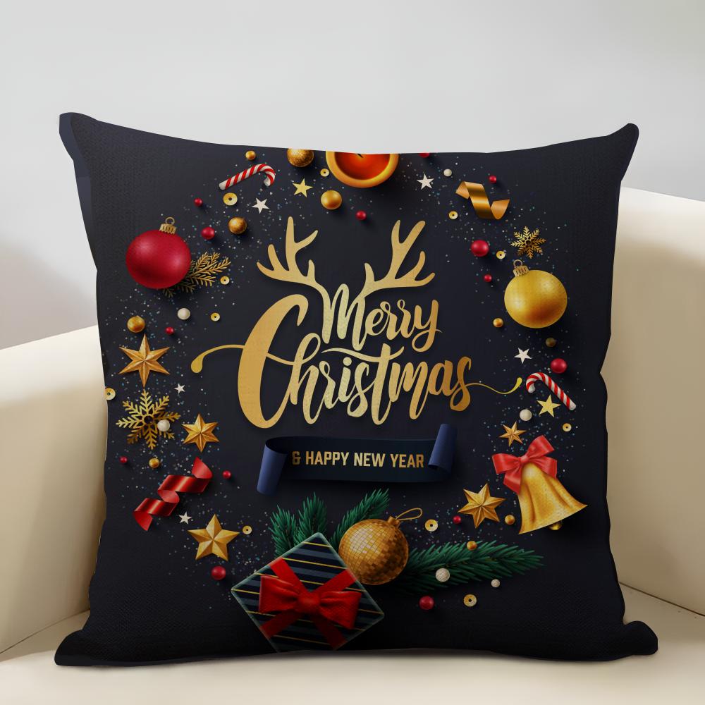 Merry Christmas Cushion Cover Household Decoration Linen Sofa Cushion Cover: Skin-Friendly & Breathable With Invisible Zipper