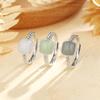 PONYKISS Tibetan Silver Square Jade Chain Adjustable Rings for Women Trendy Fashion  Minimalist Chinese Style Accessories