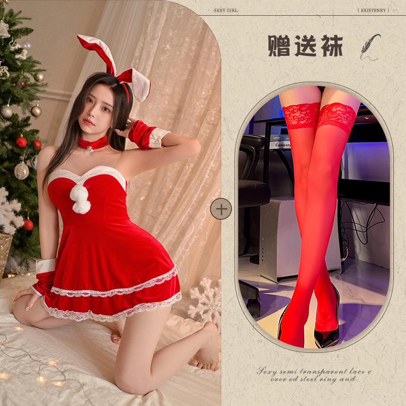 Christmas Day Clothing Velvet Tub Dress Girls Sexy Sleeves Rabbit Suit