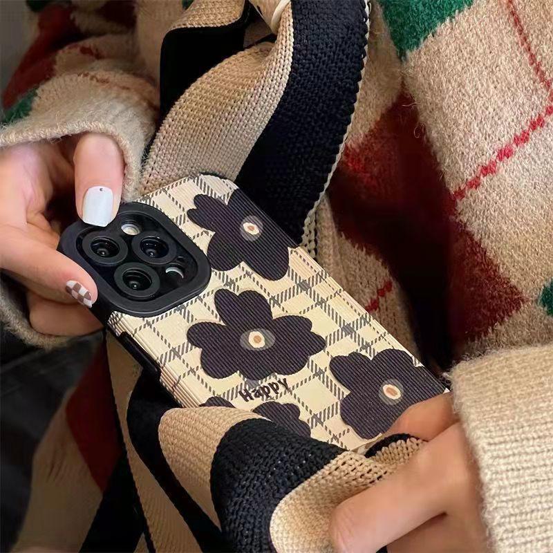 INS Black Camellia Silicone Leather Phone Case For iPhone 11 12 13 14 15 Pro Max Mini SE X XS Max XR 8 7 Plus Shockproof Cover
