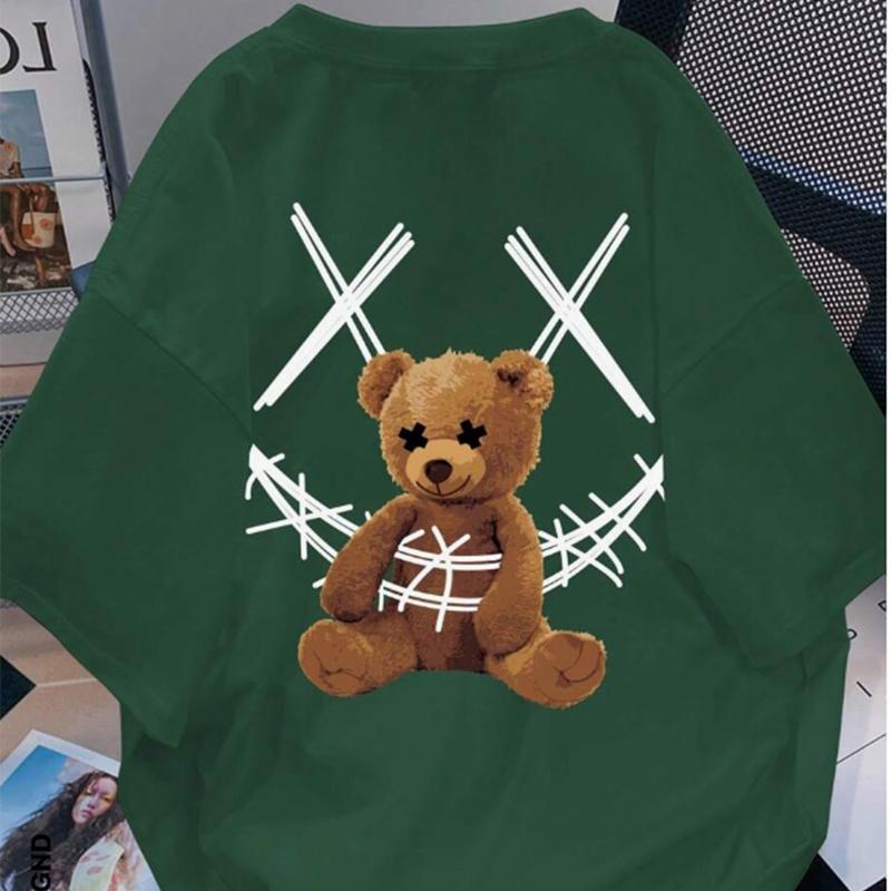 New Summer Men's Fashion T-shirt Cartoon Bear Smiling Face Printed Men's T-shirt Top