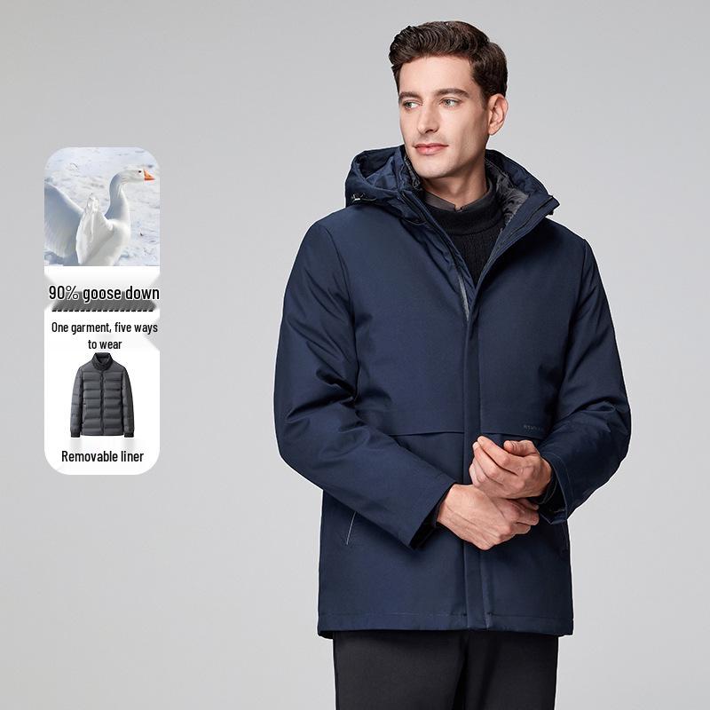 

Men s Lightweight Luxury Down Jacket with Detachable Hood and Liner XXXXL темно-синього кольору
