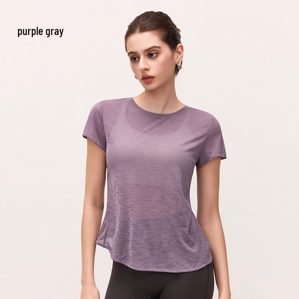 Women's Bamboo Yarn Yoga T-Shirt with Water Drop Back Design - Summer Pilates Fitness Wear