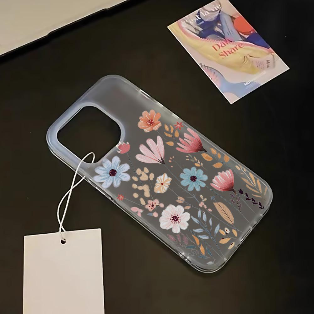 Custodie per cellulari per iPhone 11 13 15 Pro Max 12 14 Pro Max Custodia per iPhone 16 15 Plus 13 Pro 12 Texture smerigliata dipinta Fiori dei cartoni animati